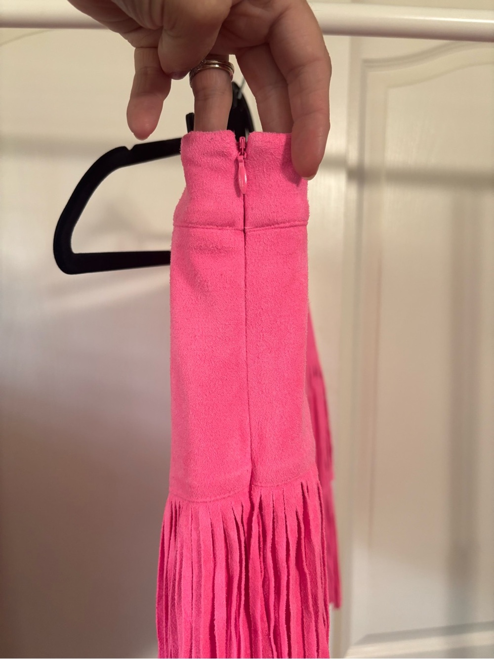 Hot Pink Suede Fringe Mini Skirt - Women